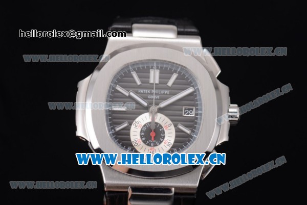 Patek Philippe Nautilus Clone PP 315 Automatic Steel Case with Black Dial Stick/Arabic Numeral Markers and Black Leather Strap (BP) - Click Image to Close